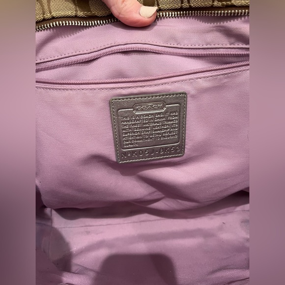 Coach Signature Khaki C Platinum Metallic Trim Beaded Gallery Tote Bag Purse - Picture 11 of 12